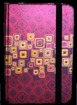 Levně Zápisník s gumičkou 95x140 mm červenozlaté čtverce