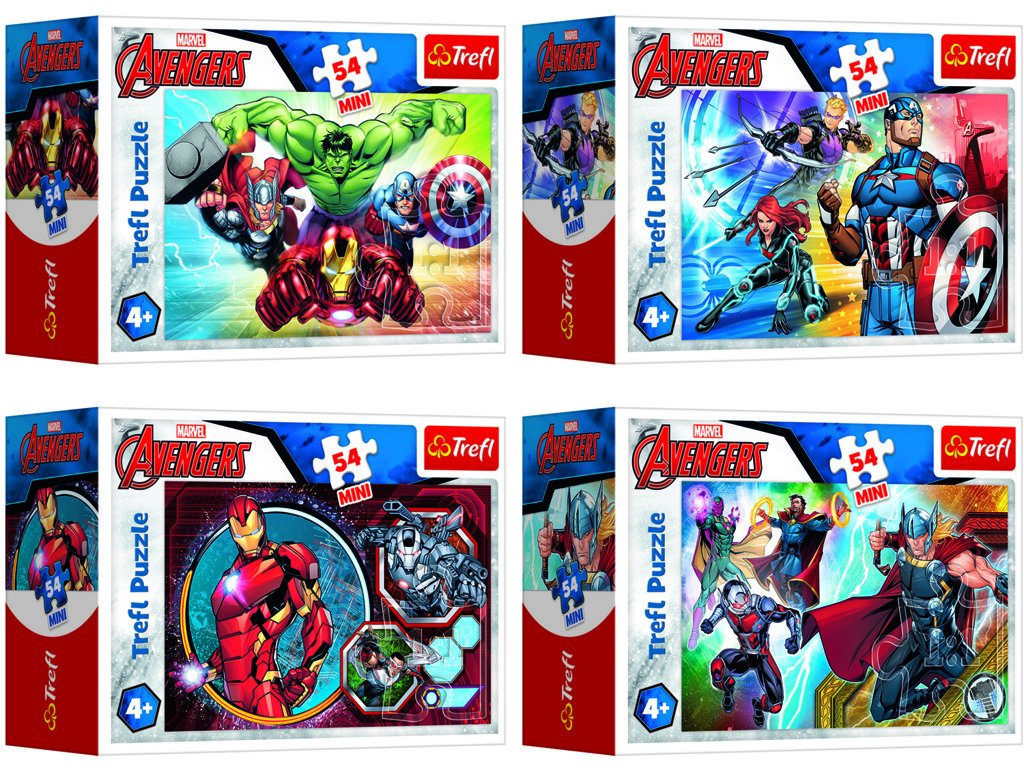Levně Minipuzzle 54 dílků Avengers/Hrdinové 4 druhy v krabičce 9x6,5x4cm - Trefl