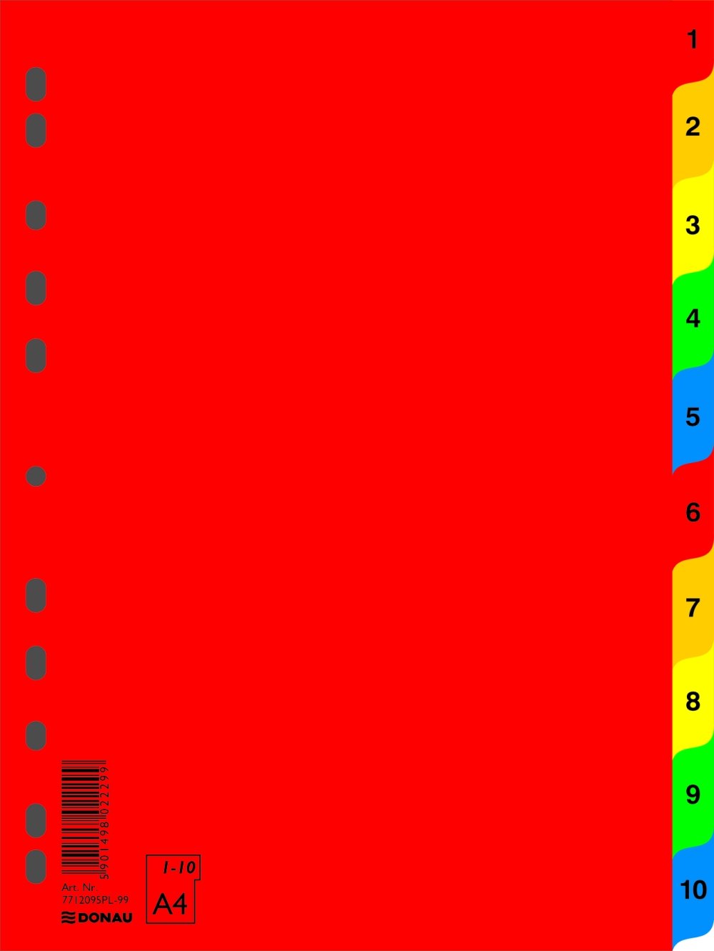 Levně DONAU rozlišovač číselný 1-10, A4, PP, 10 listů, mix barev