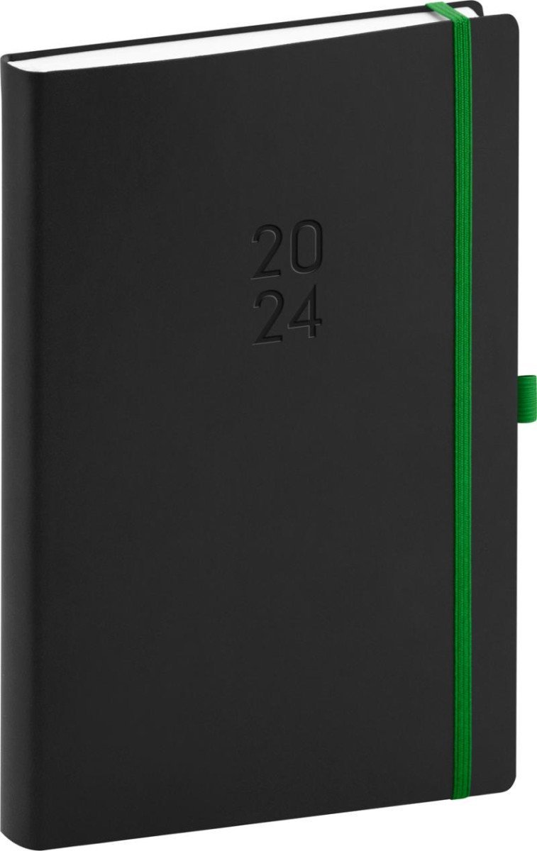 Levně Diář 2024: Nox - černý/zelený, denní, 15 × 21 cm