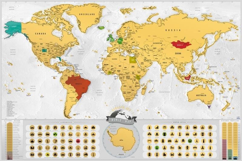 Levně Stírací mapa světa EN - blanc gold XXL