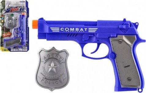 Levně Pistole policejní 20cm plast s odznakem na baterie se zvukem se světlem na kartě