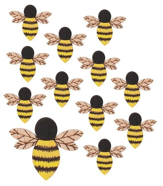 Levně Včela dřevěná s lepíkem 4 cm, 12ks v sáčku