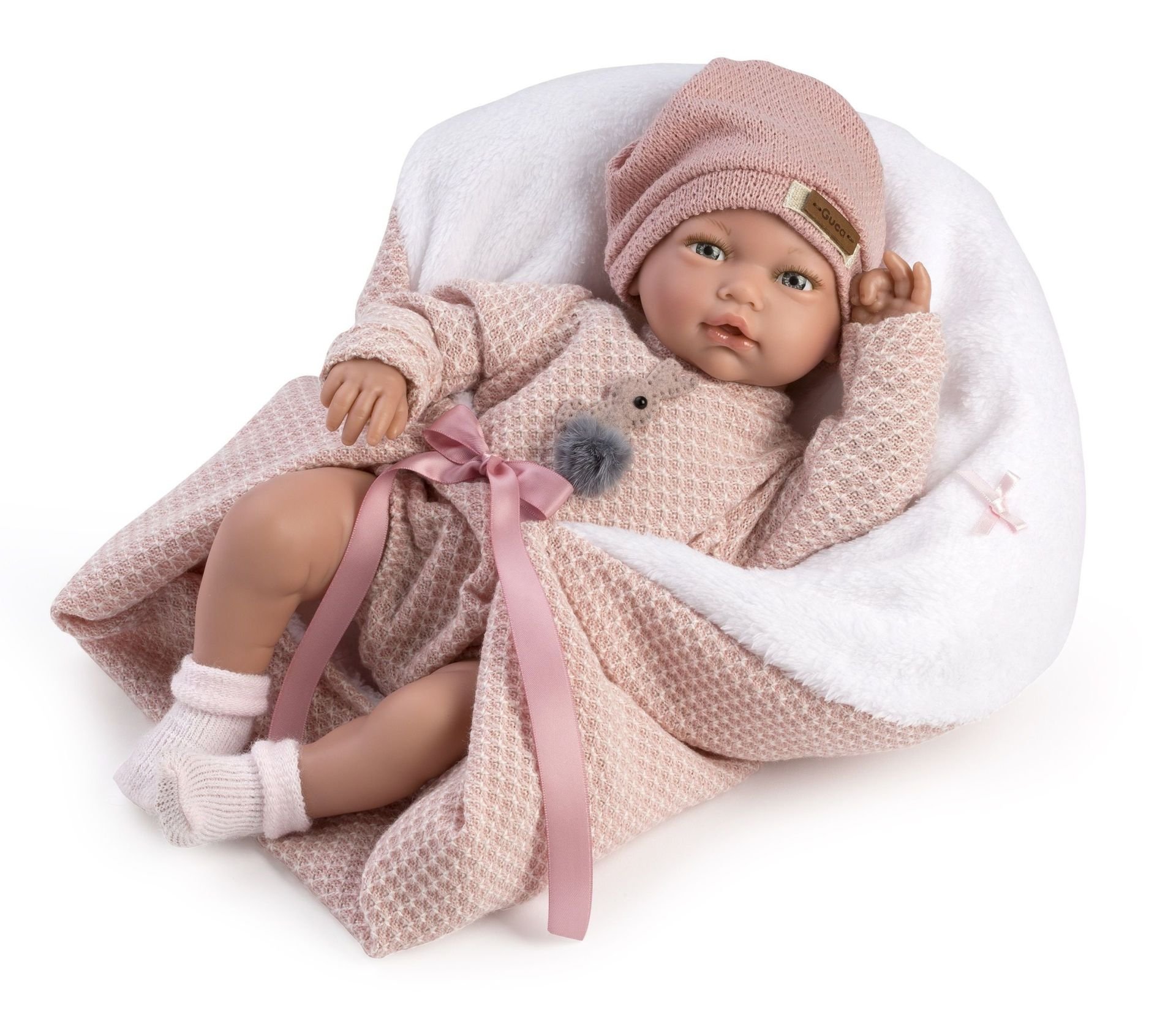 Levně Guca 10220 BLANCA - realistická panenka miminko se zvuky a měkkým látkovým tělem - 38 cm