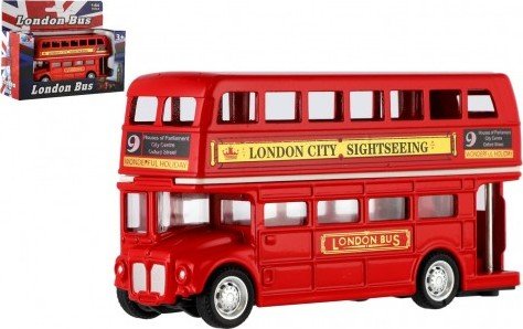 Levně Autobus &quot;Londýn&quot; červený patrový kov/plast 12cm na zpětné natažení v krabičce 17x13,5x6cm