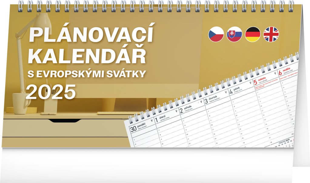 Levně Kalendář 2025 stolní: Plánovací s evropskými svátky, 25 × 12,5 cm