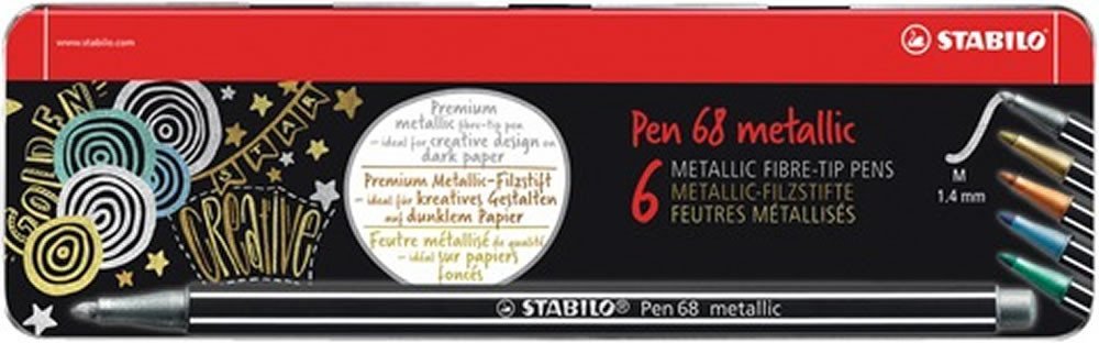 Levně Fixa STABILO Pen 68 metalic sada 6 ks v kovovém pouzdru