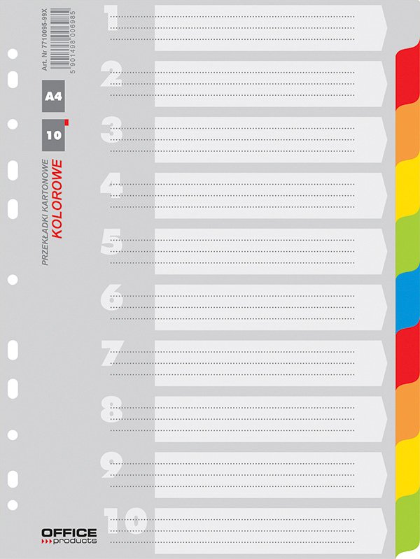 Levně Office Products rozlišovač číselný 1-10, A4, karton, 10 listů, mix barev