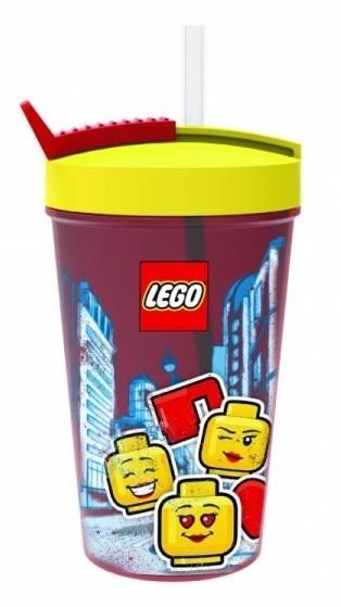 Levně Kelímek s brčkem LEGO ICONIC Girl - žlutá/červená