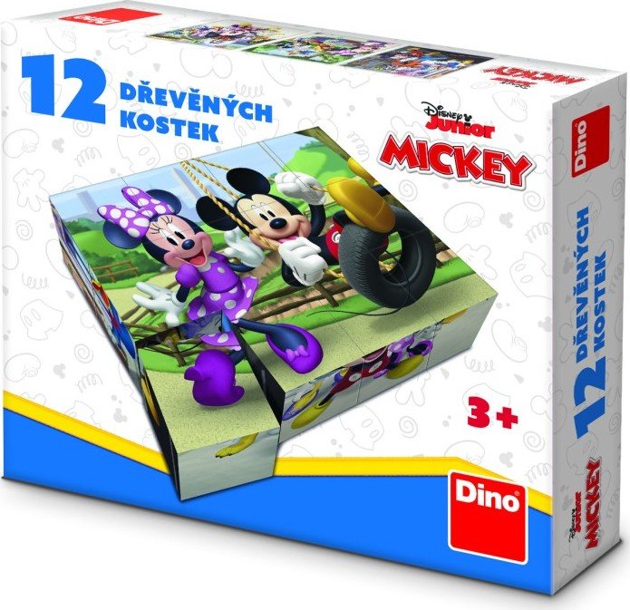 Levně Mickey a Minnie - Dřevěné kostky 12 ks - Dino
