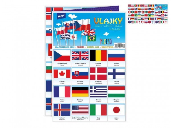 Levně Pexeso papírové Vlajky společenská hra 32 obrázkových dvojic 21x30cm