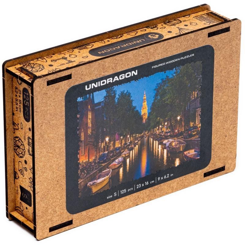 Levně Unidragon dřevěné puzzle - Večerní Amsterodam velikost S