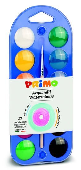 Levně PRIMO Vodové barvy průměr 25mm 12ks + štětec