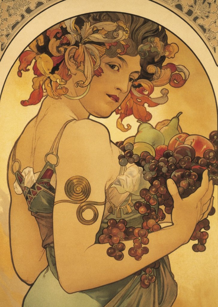 Pohled Alfons Mucha –  Fruit, krátký