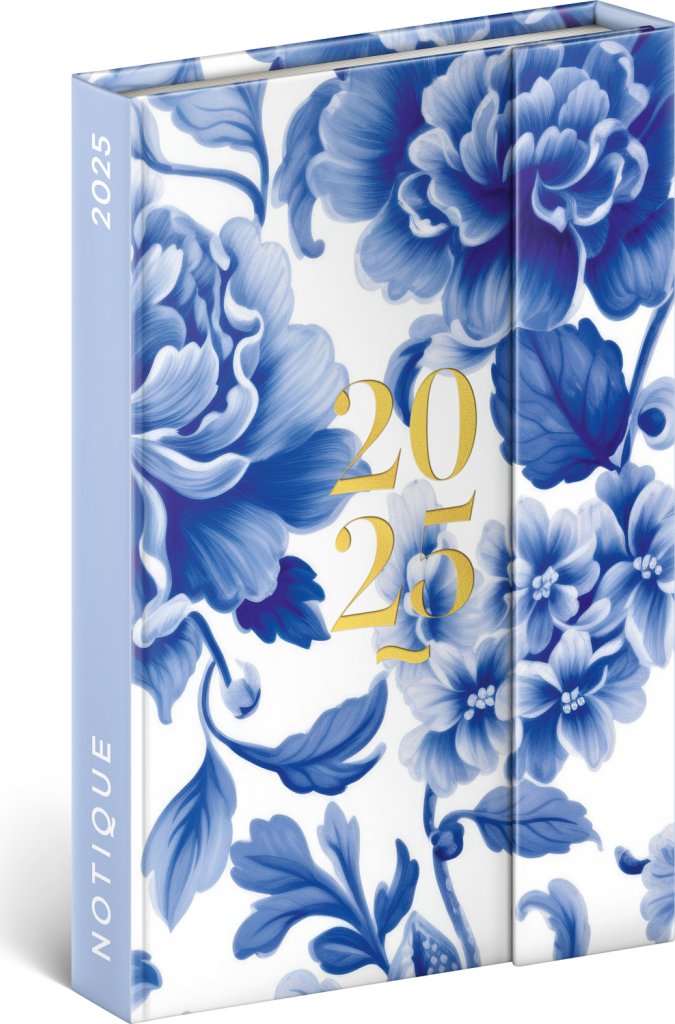 Diář 2025: Modrý květ - týdenní, magnetický, 11 × 16 cm