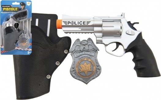 Levně Policejní pistole klapací 20 cm v pouzdru s odznakem plast na kartě