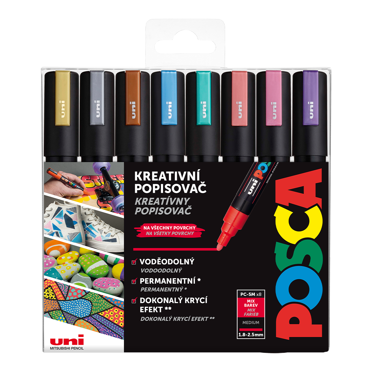 Levně Posca sada popisovačů PC-5M, 1,8 - 2,5 mm, metalické barvy (8 ks)