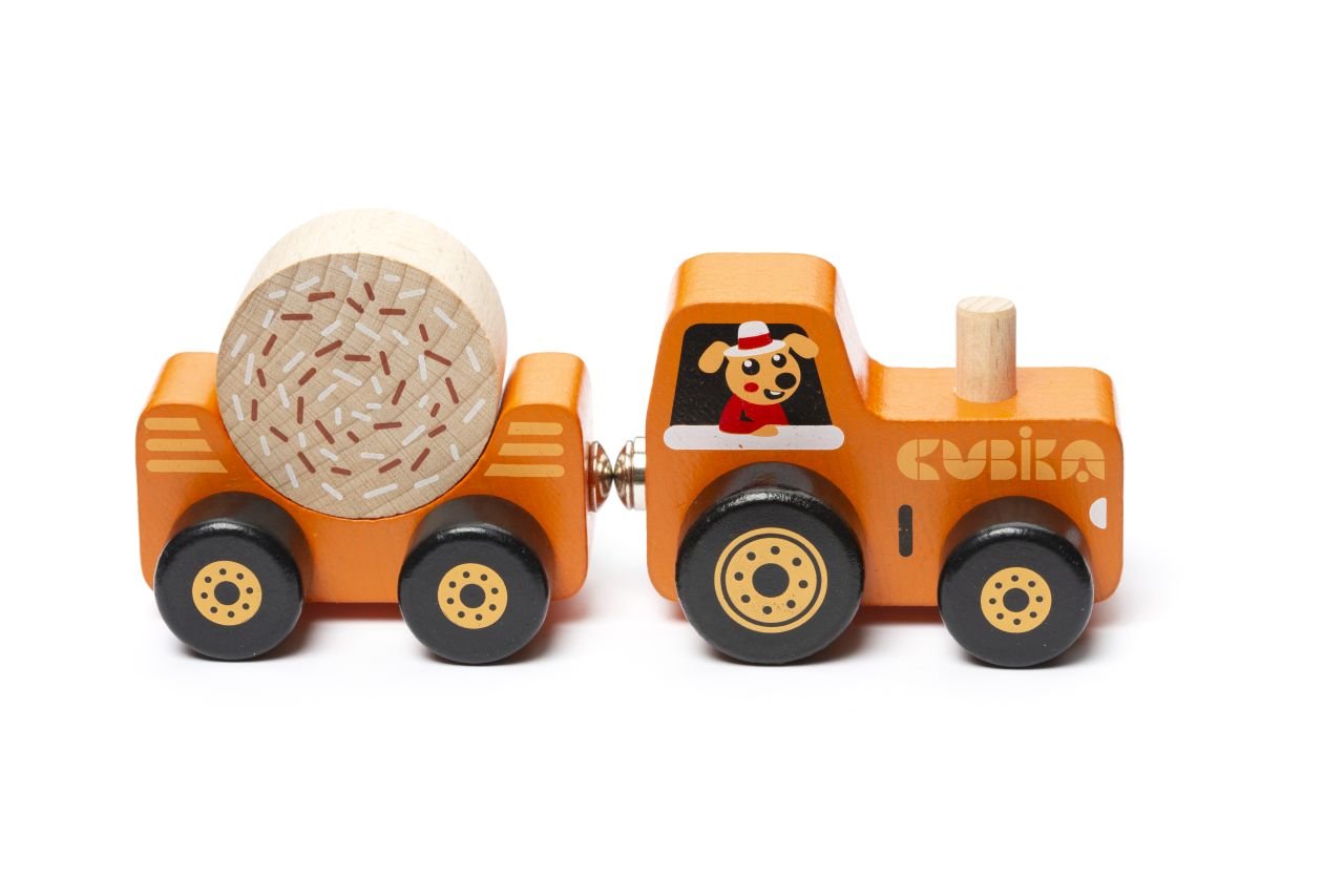 Levně CUBIKA 15351 Traktor s vlekem - dřevěná skládačka s magnetem 3 díly