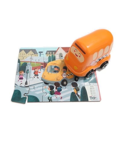 Levně Puzzle Školní autobus, dřevěné s hračkou