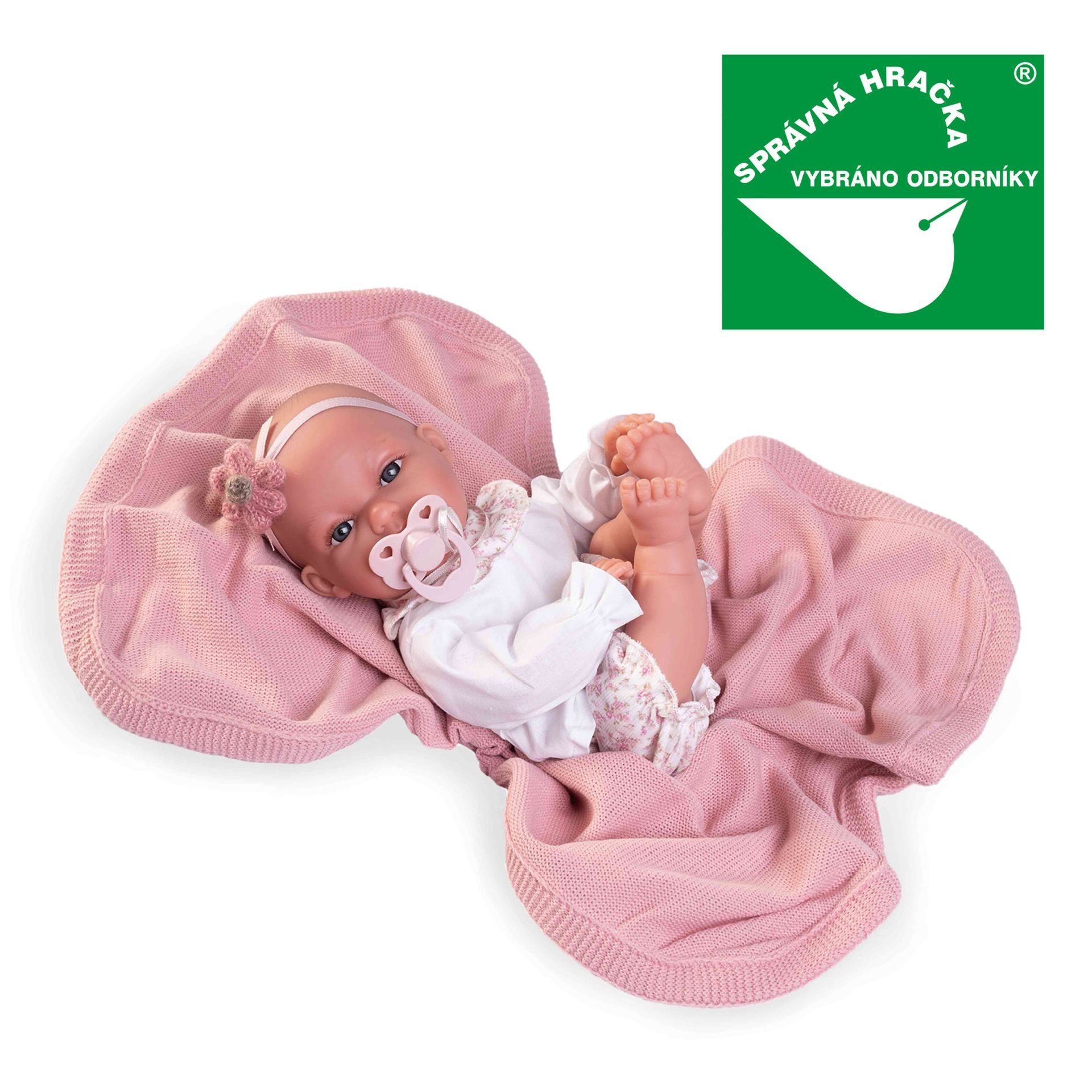Levně Antonio Juan 70358 TONETA - realistická panenka miminko se speciální pohybovou funkcí a měkkým látkovým tělem - 34 cm