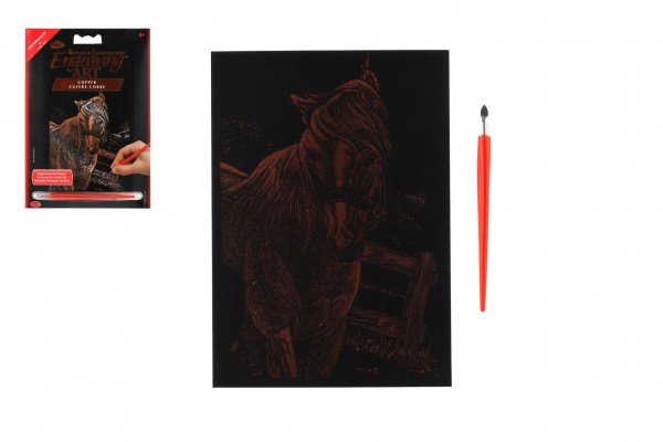 Levně Škrabací obrázek měděný Kůň 12,5x18cm na kartě