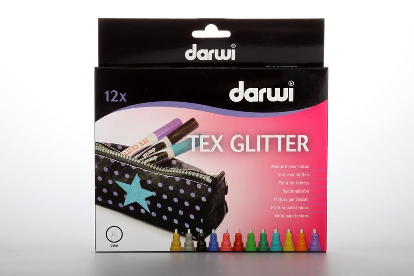 Levně DARWI TEX GLITTER fixy na textil sada 12 x 6 ml