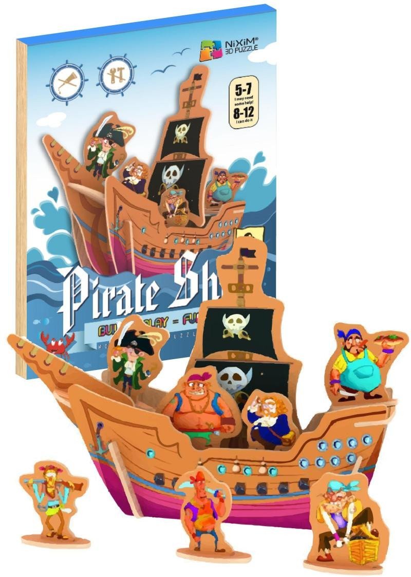 NiXiM Dřevěné 3D puzzle - Pirátská loď