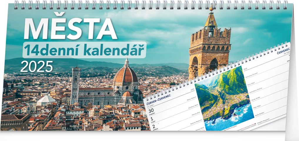 Levně NOTIQUE Stolní kalendář Města 2025 – 14denní, 33 x 14,5 cm