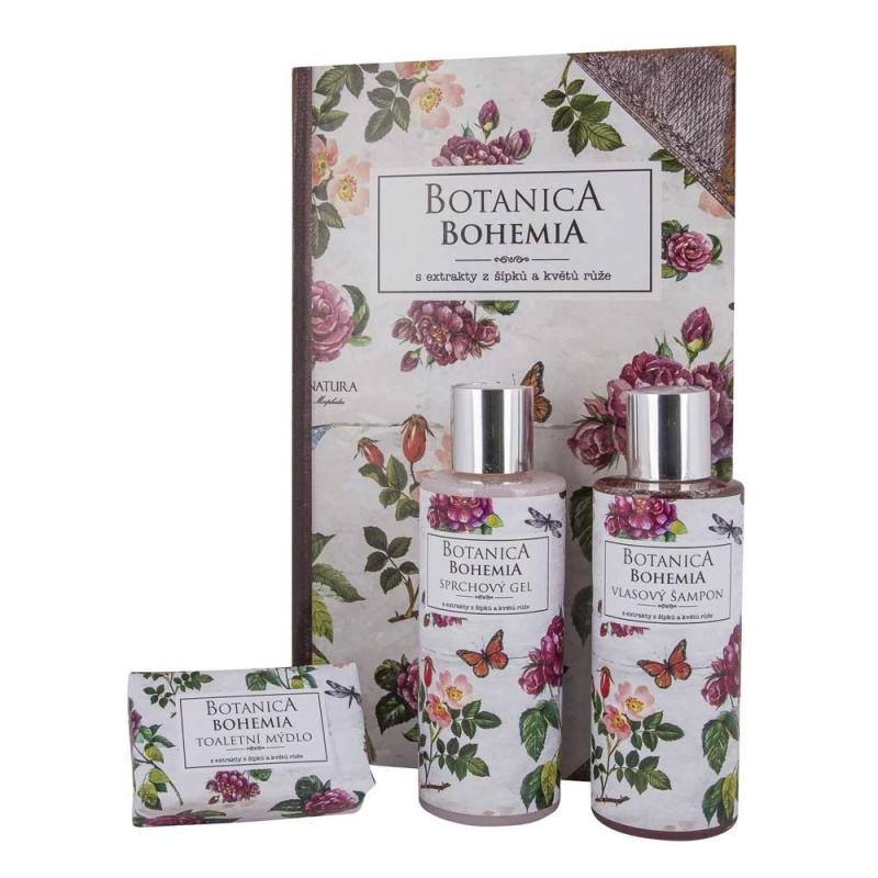 Levně Dárková sada velká Botanica kniha - růže (sprchový gel, šampon, mýdlo)