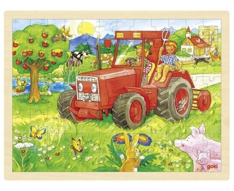 Levně Goki Puzzle Traktor 96 dílků - dřevěné