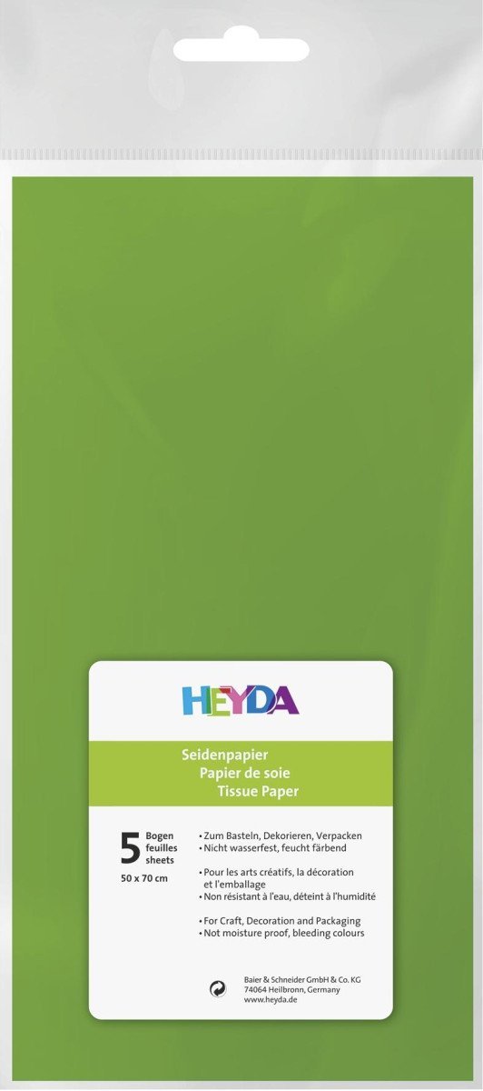 Levně HEYDA Hedvábný papír 50 x 70 cm - světle zelený 5 ks