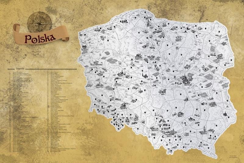 Levně Stírací mapa Polska Deluxe - stříbrná