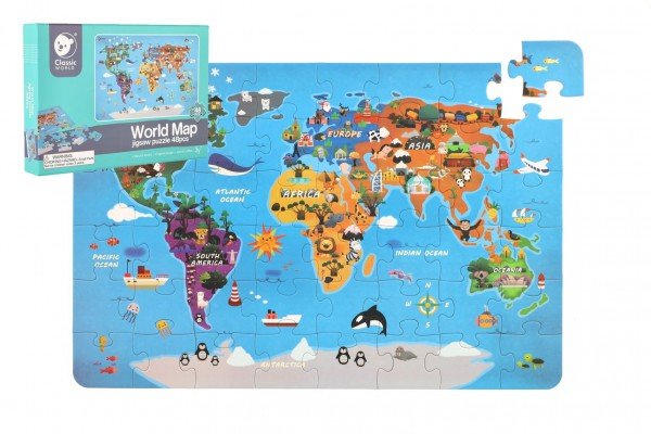 Levně Puzzle Mapa Světa 38x57cm 48 dílků v krabici 30x21x4cm