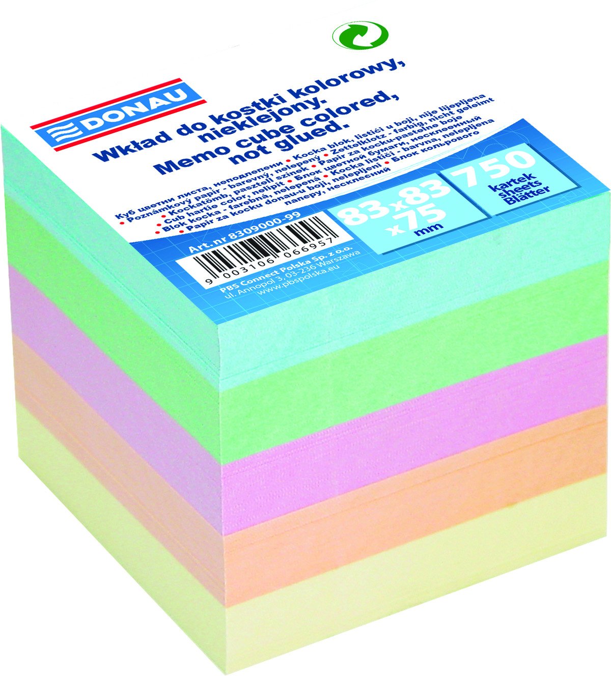 DONAU poznámkový papír náhradní, 83 x 83 mm, nelepený, mix barev - 6ks
