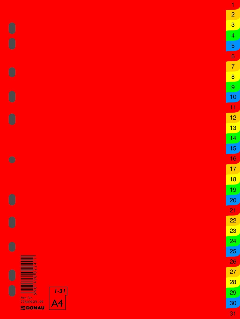 Levně DONAU rozlišovač číselný 1-31, A4, PP, 31 listů, mix barev