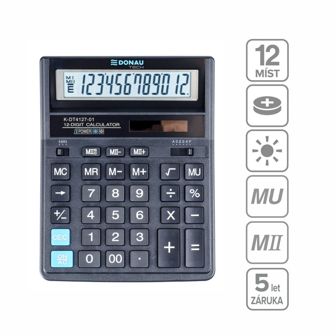 Levně DONAU kancelářská kalkulačka DONAU TECH 4127, 12místná, černá