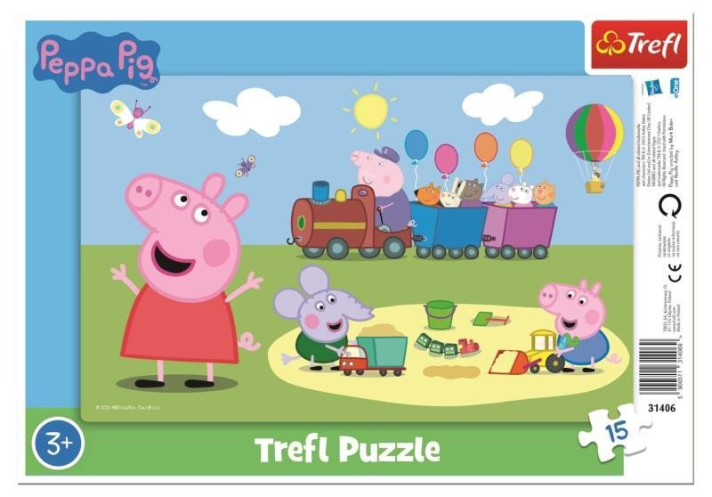 Puzzle Prasátko Peppa - Veselý vláček 15 dílků