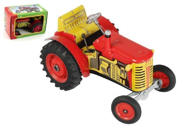 Levně Traktor Zetor červený na klíček kov 14cm 1:25 v krabičce Kovap