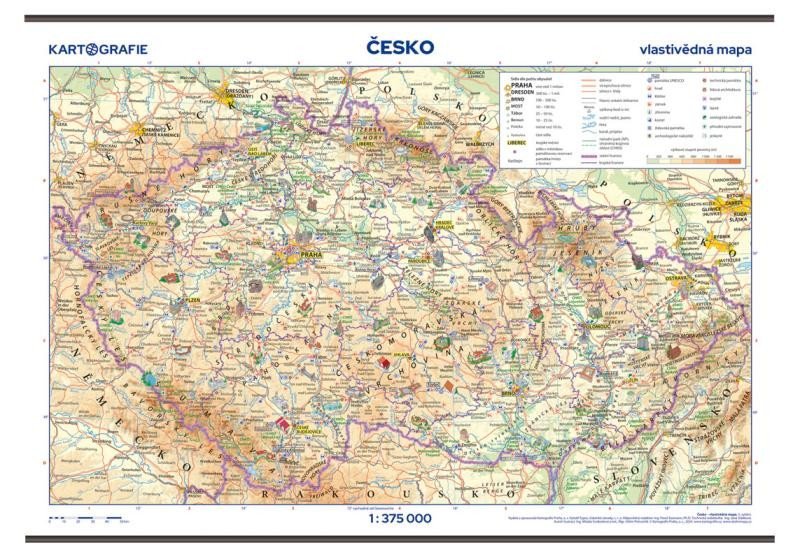Česko - vlastivědná školní nástěnná mapa 1:375 000, 3. vydání