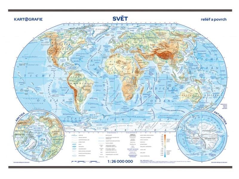Levně Svět - školní nástěnná fyzická mapa 1:26 mil./136x96 cm, 3. vydání
