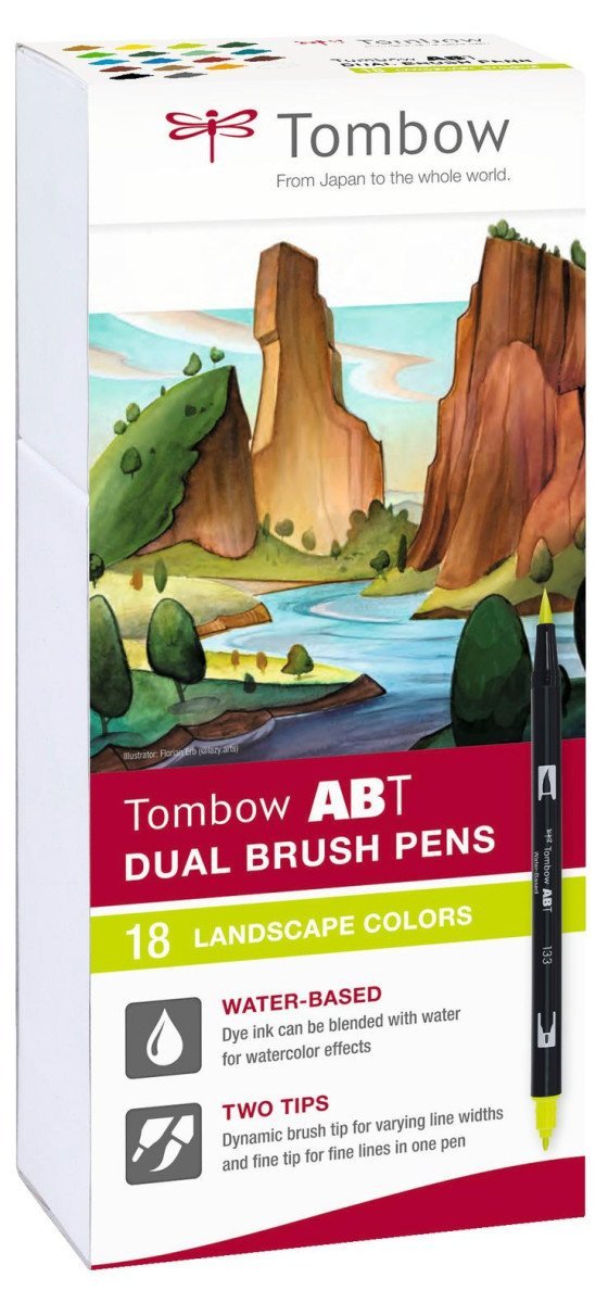 Levně Tombow Oboustranný štětcový fix ABT - Landscape colors 18 ks