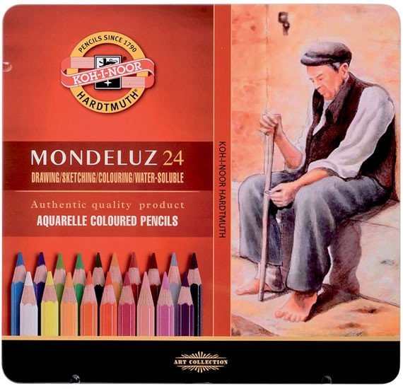 Levně Koh-i-noor pastelky MONDELUZ akvarelové, souprava 24 ks v plechové krabičce
