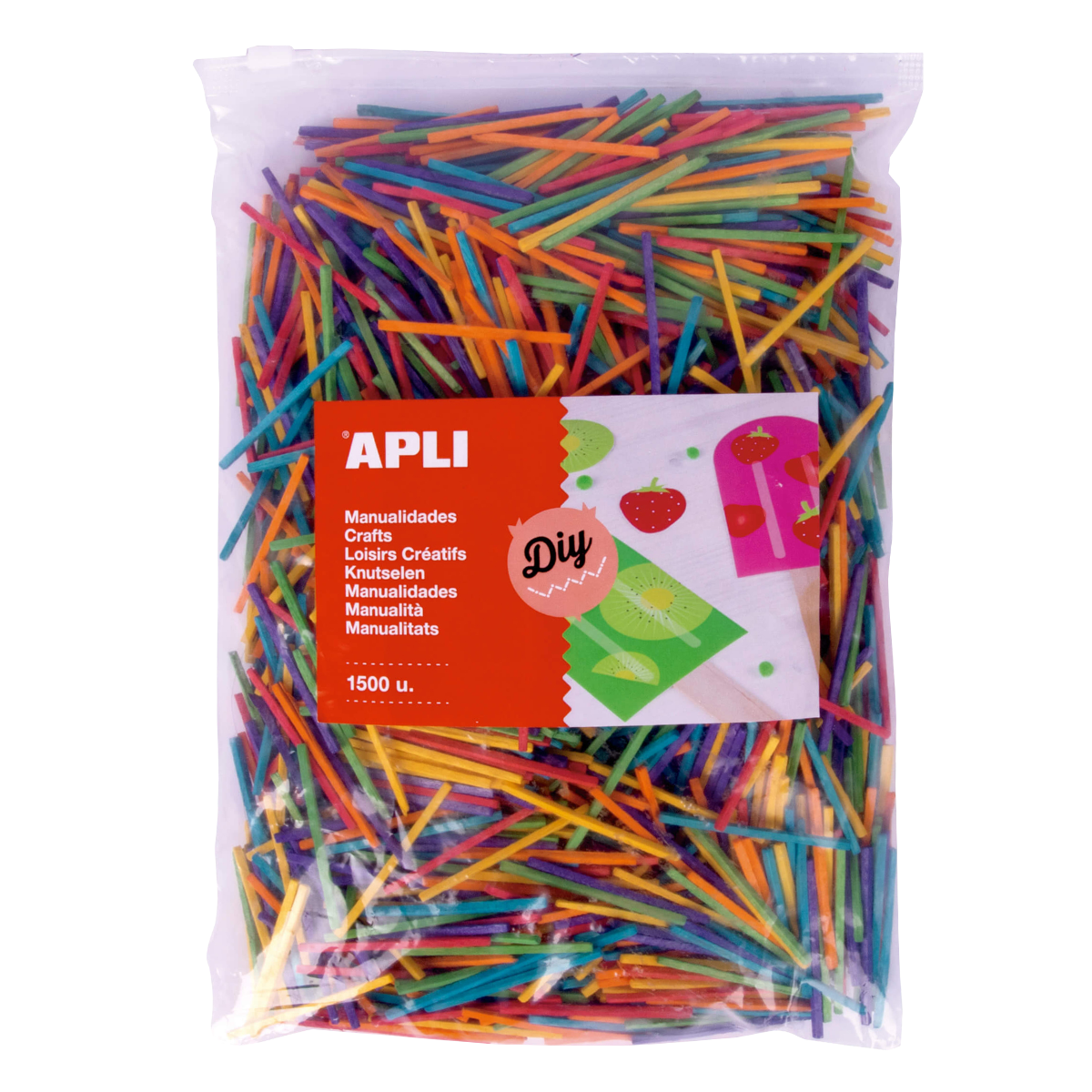Product detail of APLI dřevěné tyčinky, Jumbo pack, 1500 ks, 50 x 2 mm, mix barev