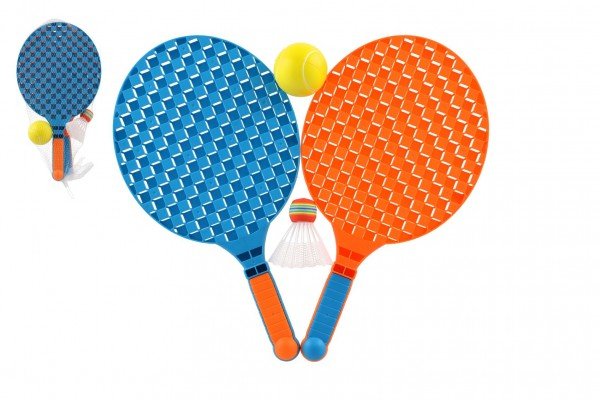 Levně Sada na soft tenis 2 pálky plast 40cm + míček, košíček v síťce