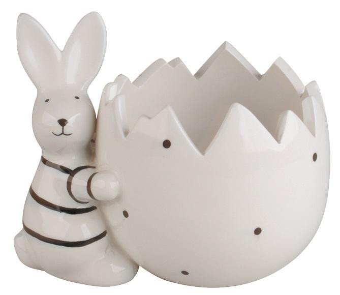 Levně Zajíc s květináčkem z keramiky na postavení 13,5 x 10 x 11,5 cm