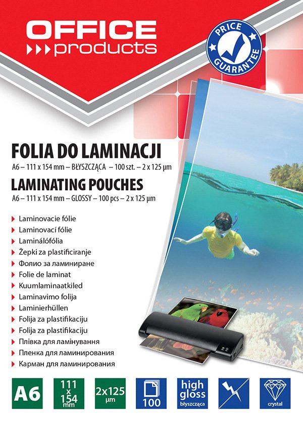 Levně Office Products laminovací kapsy, A6, 111 x 154 mm, 2 x 125 µm, lesklé