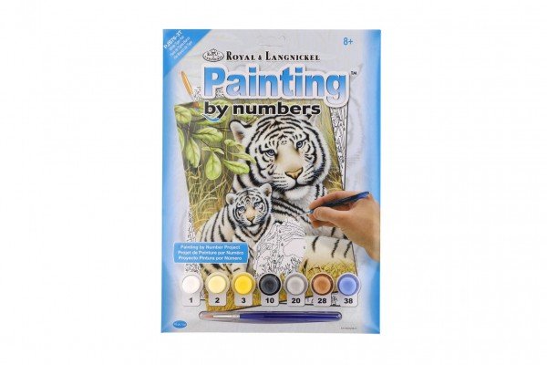 Levně Malování podle čísel Bílí tygři 22x30cm s akrylovými barvami a štětcem na kartě