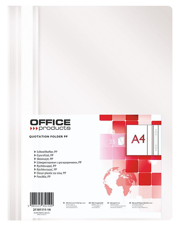 Levně Office Products rychlovazač, A4, PP, 100/170 μm, bílý - 25ks