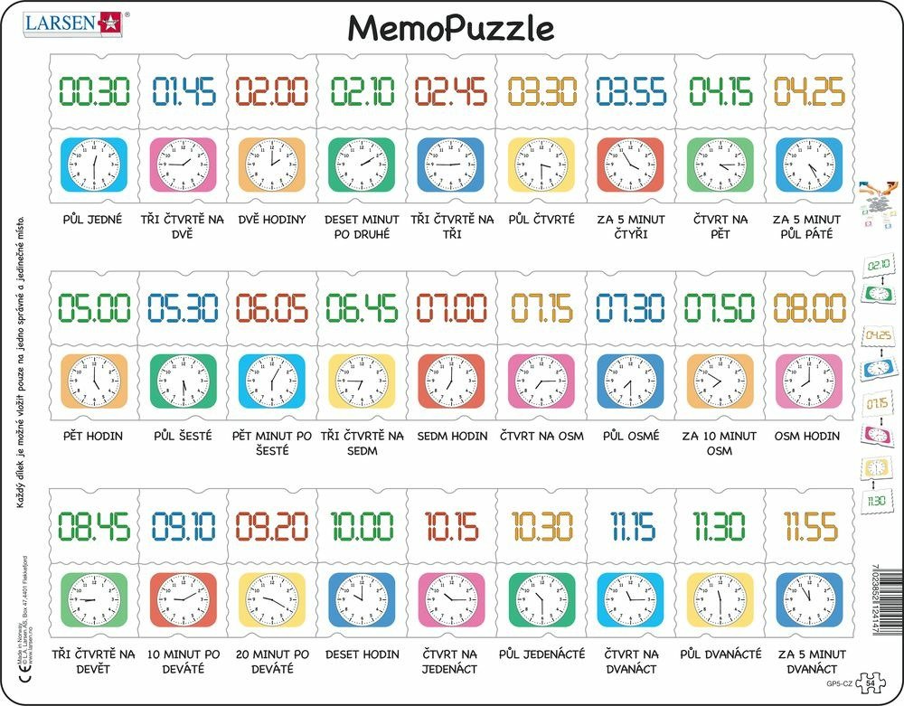 Levně Puzzle MAXI - Memo čas slovy, digitálně, ciferník/54 dílků - Larsen