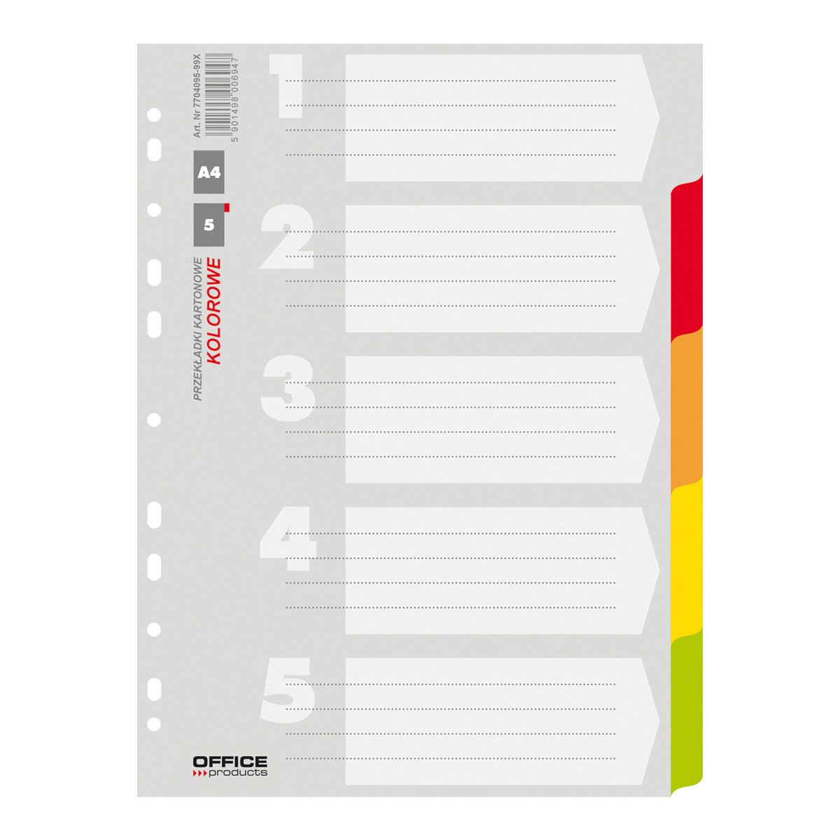 Levně Office Products rozlišovač 1-5, A4, karton, mix barev